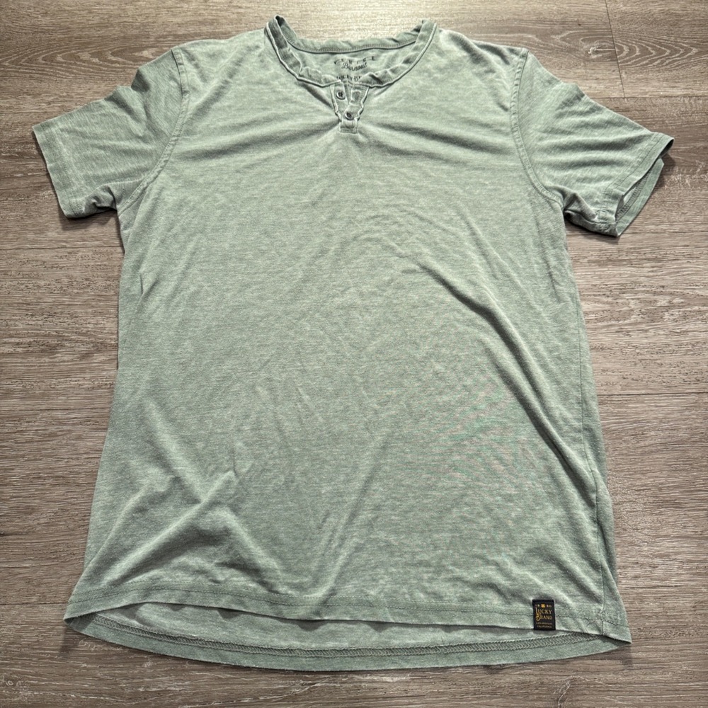 Lucky Brand Shirt Mens M Green Henley Venice Burnout Paper Thin Lightweight